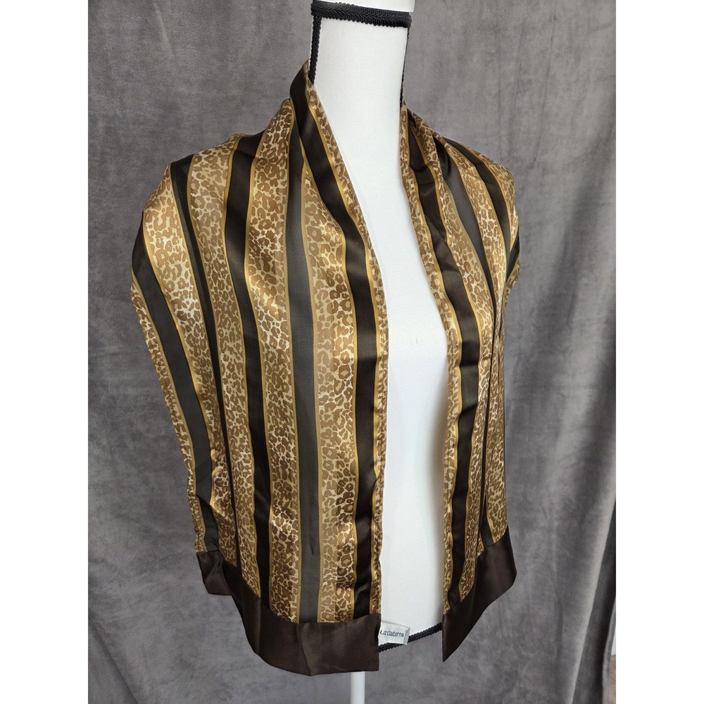 Vintage Liz Claiborne Silk‎ Scarf Cheetah Print Brown 12x61 Brown Gold Stripes